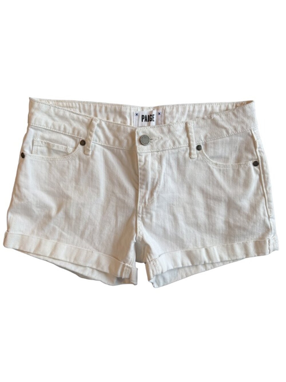 PAIGE White Denim Shorts Size 26 Mid-Rise Cuffed - Picture 1 of 4